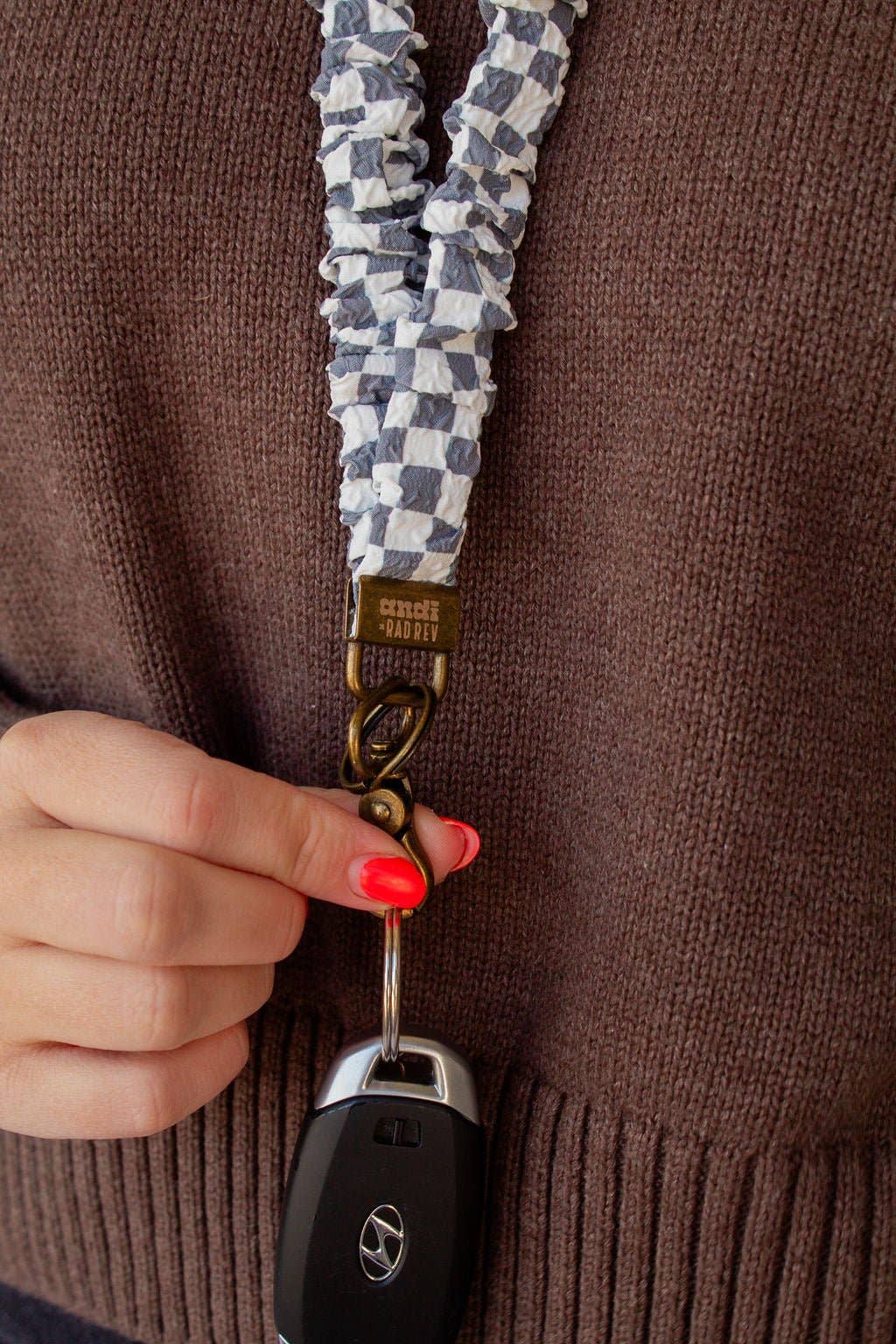 Andi x Rad Rev Grey Checkered Scrunchie Lanyard