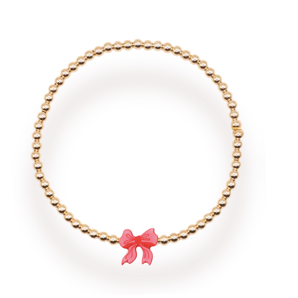 Red Bow Holiday Gold Bracelet: Standard 6.75 Inch | Beaded Blondes