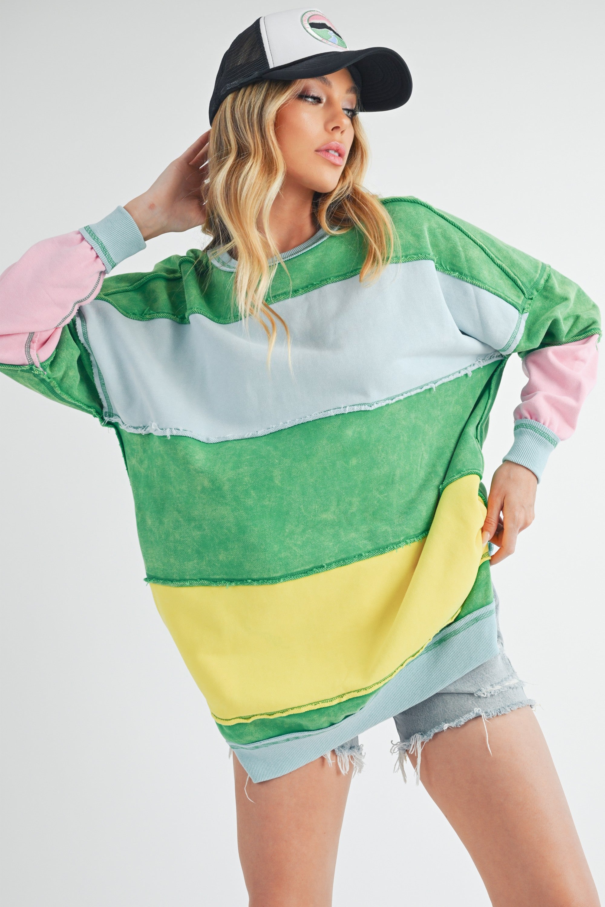 Oversized Green Multi Colorblock Sweatshirt