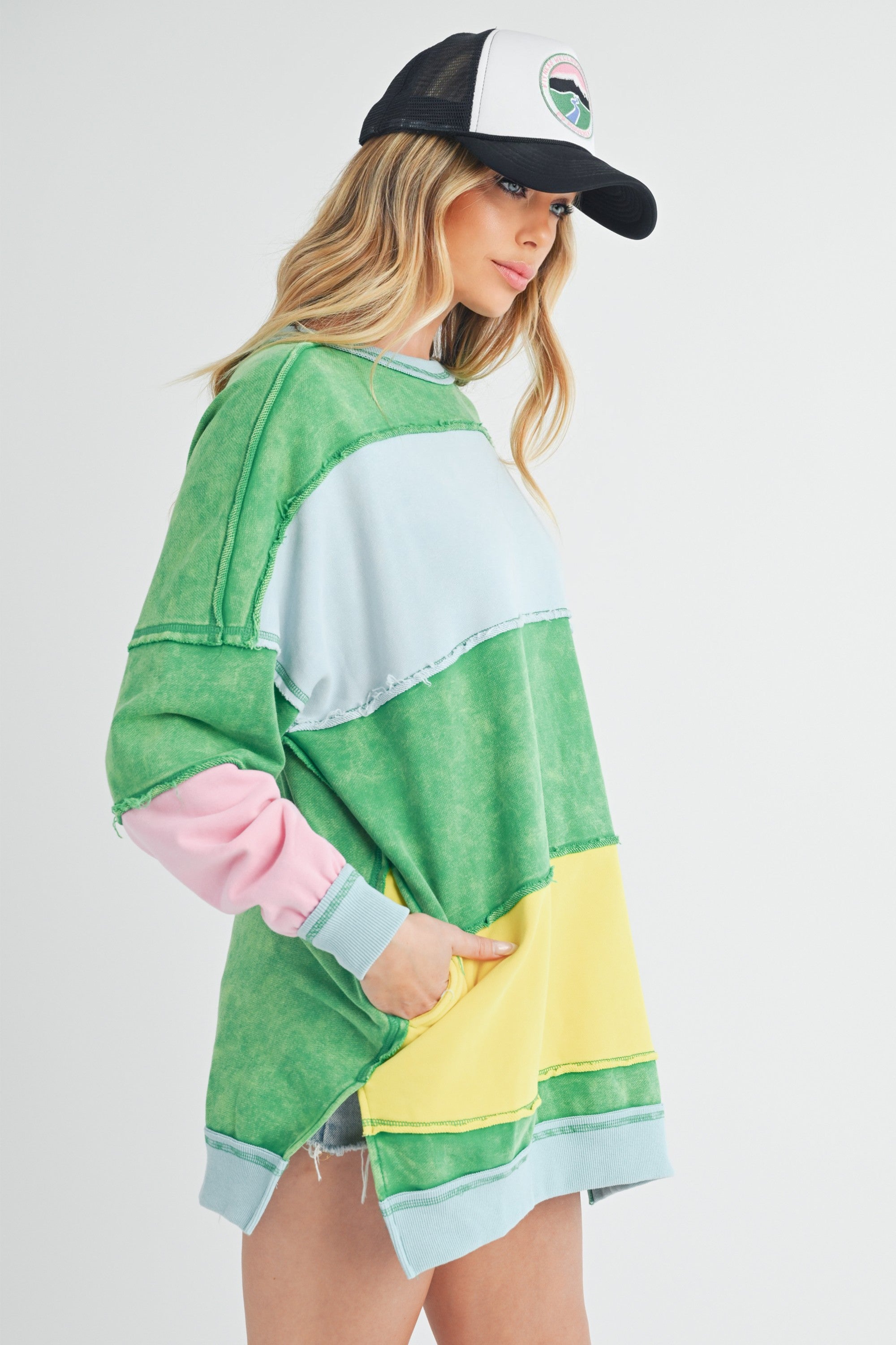 Oversized Green Multi Colorblock Sweatshirt