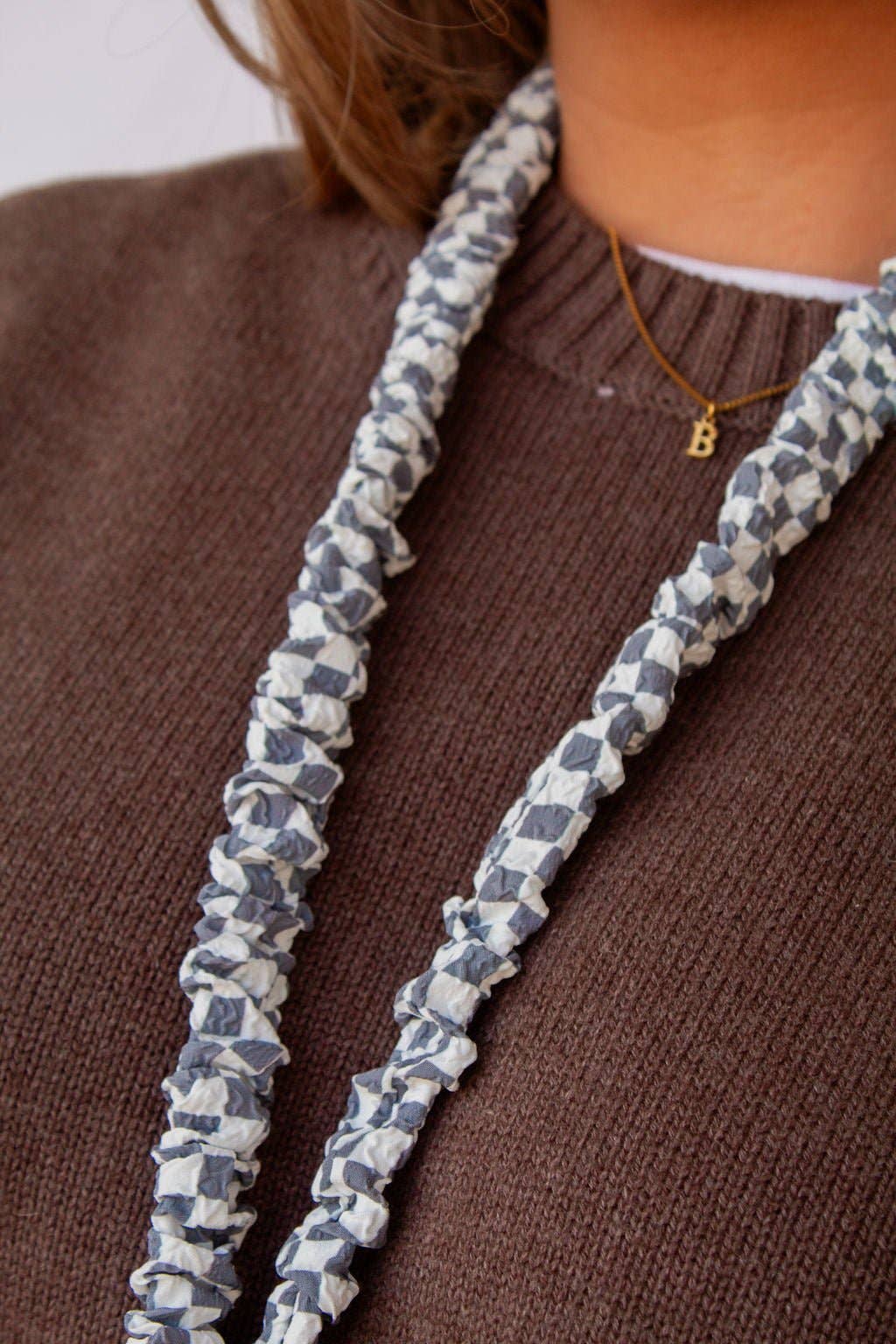 Andi x Rad Rev Grey Checkered Scrunchie Lanyard