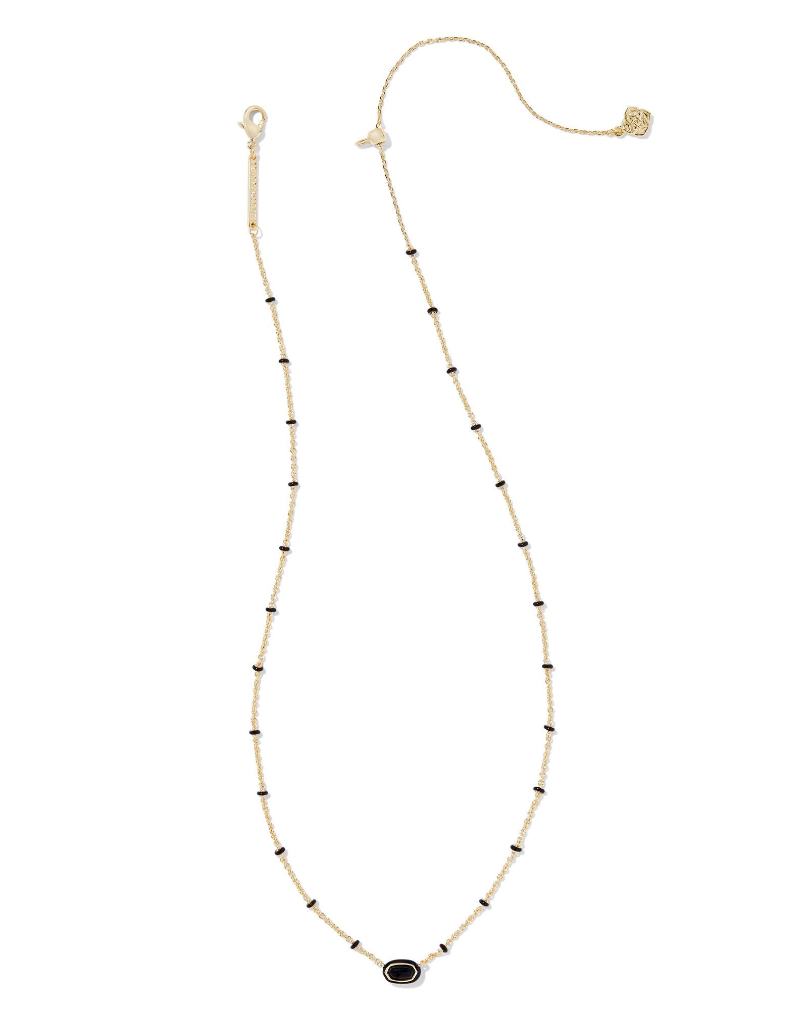 Kendra Scott Mini Elisa Enamel Frame Short Pendant Necklace - Gold Black Agate