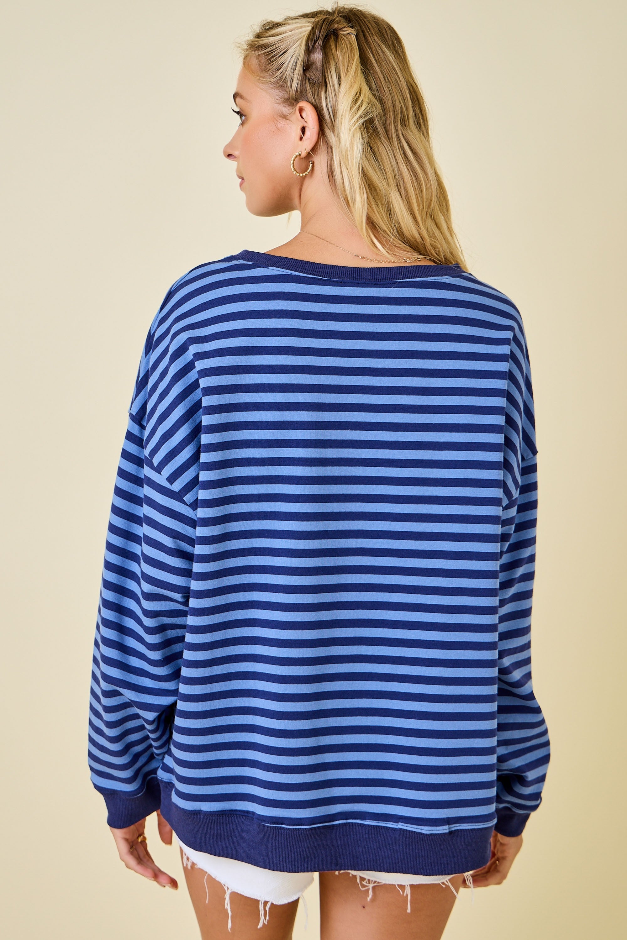 Navy/Blue Long Sleeve Oversized Stripe Knit Top