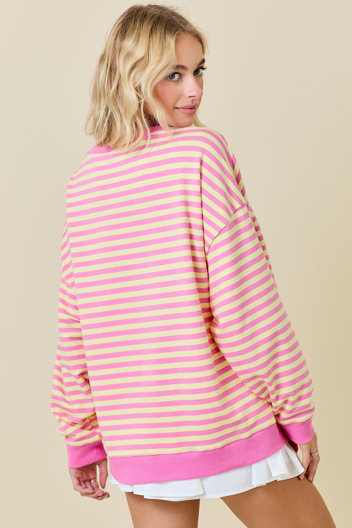 Pink/Yellow Long Sleeve Oversized Stripe Knit Top