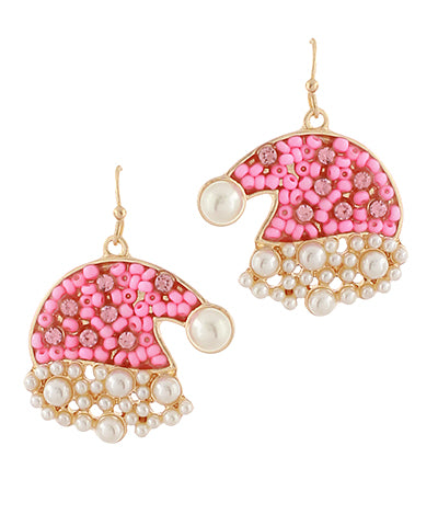 Pink Pearl Santa Hat Earrings