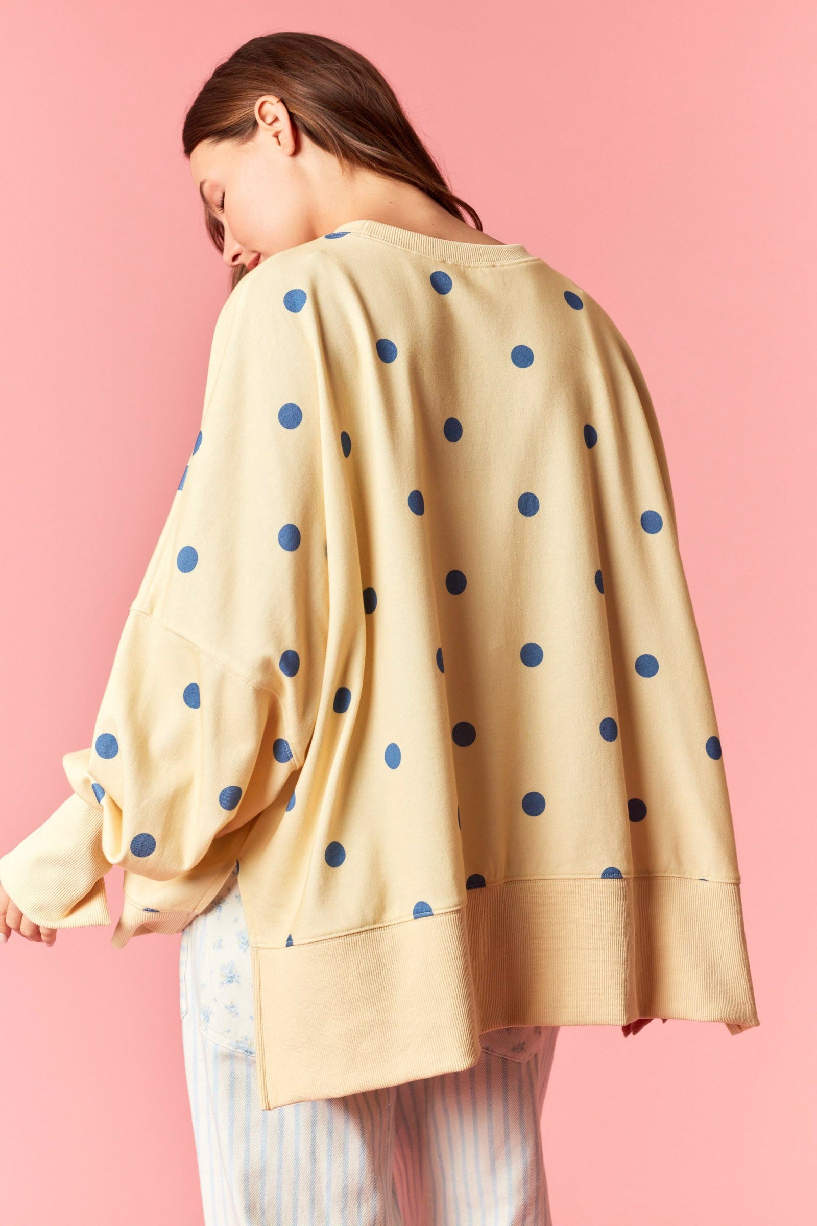 Yellow & Blue Polkadot Oversized Crewneck Pullover