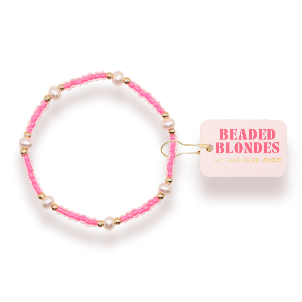 Hot Pink Pearl Bracelet: Standard 6.75 inch | Beaded Blondes