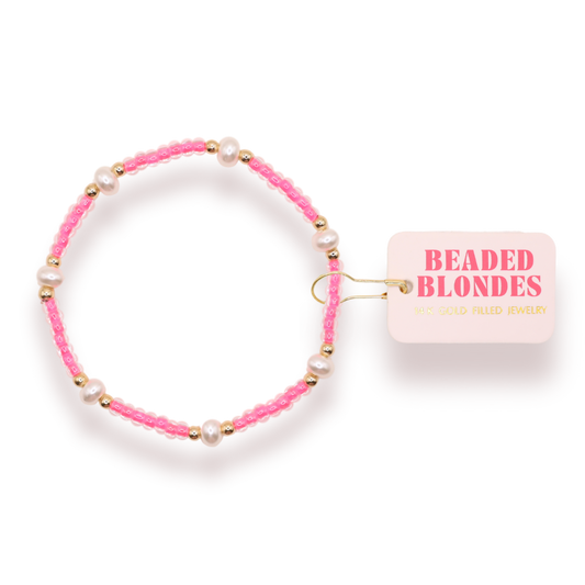 Hot Pink Pearl Bracelet: Standard 6.75 inch | Beaded Blondes