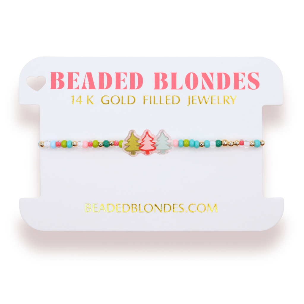 Tree Trio Holiday Sprinkle Bracelet: Standard 6.75 Inch | Beaded Blondes
