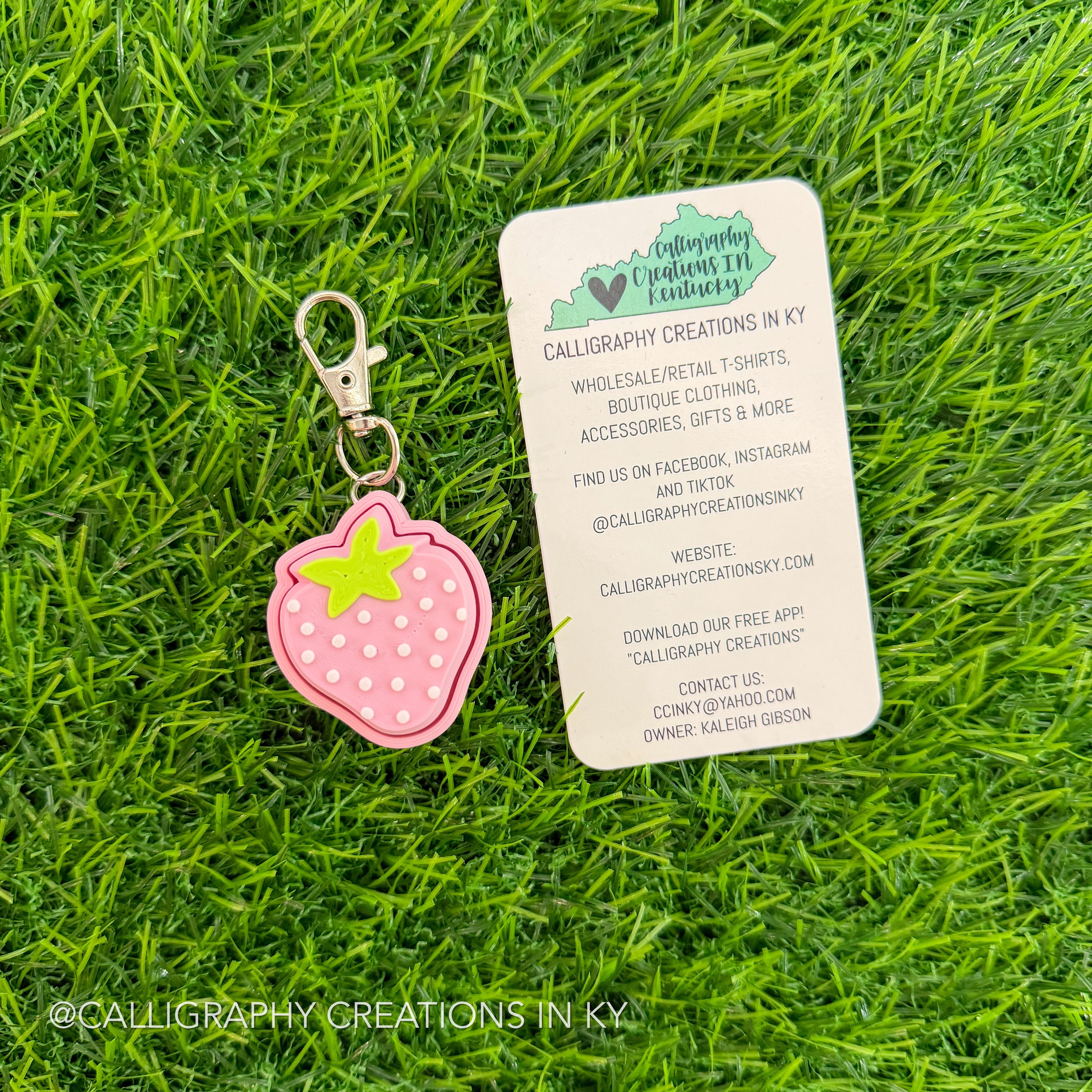 Pink Strawberry Fidget Clicker Keychain