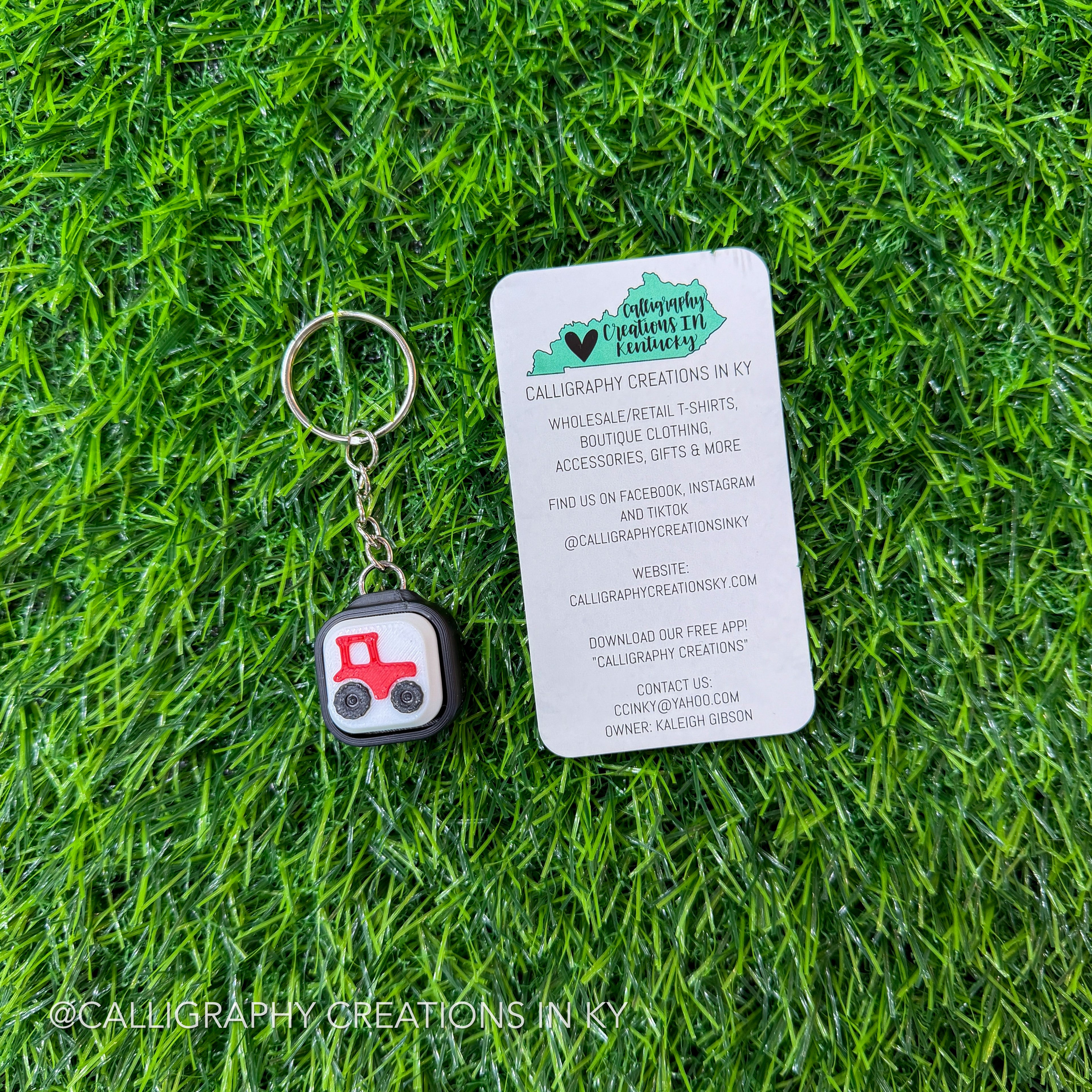 Red Tractor Square Fidget Clicker Keychain