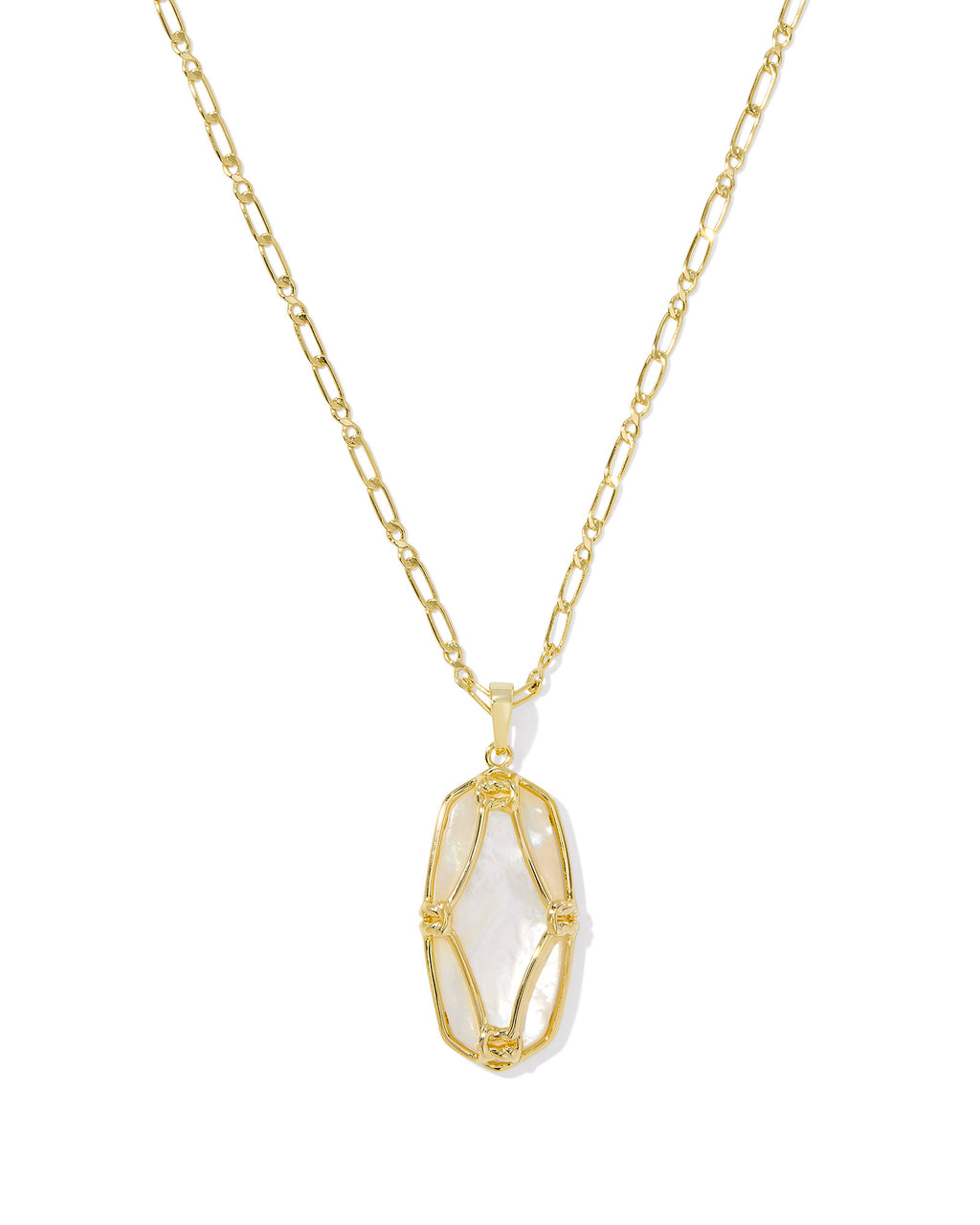 Kendra Scott Elisa Lattice Frame Large Long Pendant Necklace - Gold Ivory Mother Of Pearl
