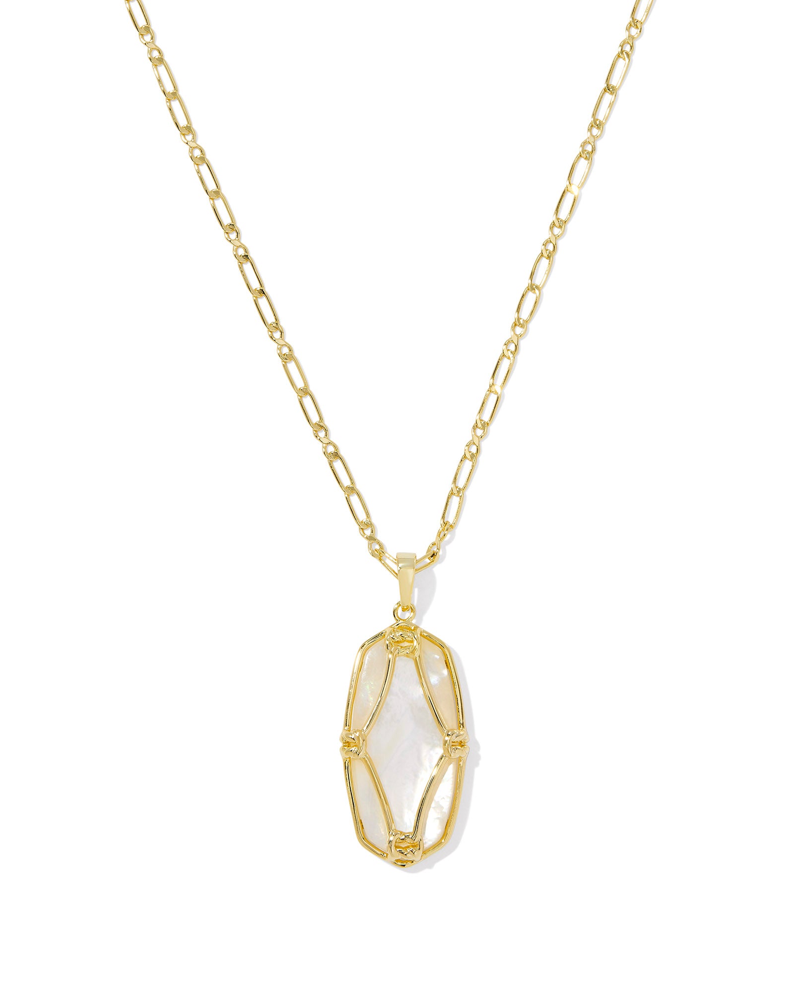 Kendra Scott Elisa Lattice Frame Large Long Pendant Necklace - Gold Ivory Mother Of Pearl