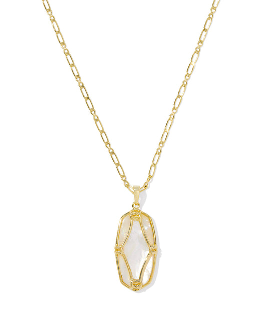 Kendra Scott Elisa Lattice Frame Large Long Pendant Necklace - Gold Ivory Mother Of Pearl