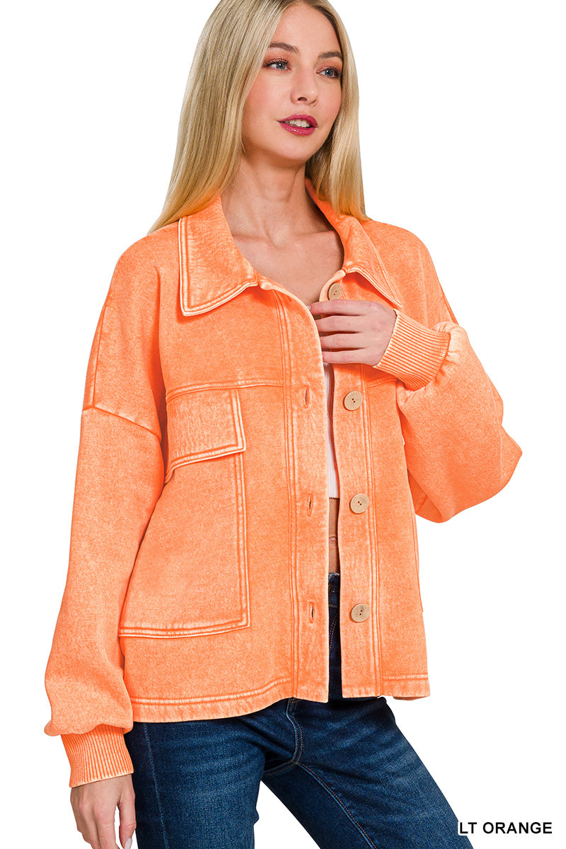 Lt. Orange | Acid Wash Crop Shacket – Calligraphy Creations In KY