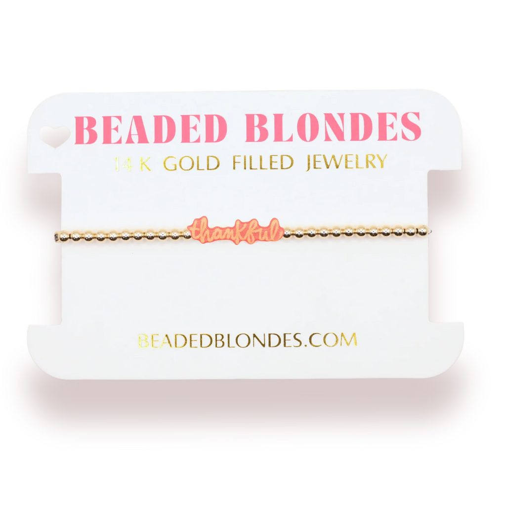 Gold Thankful Bracelet: Standard 6.75 inch | Beaded Blondes