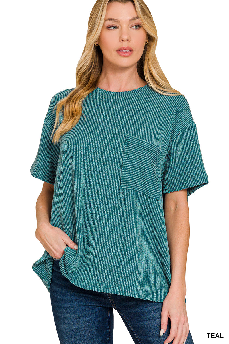 Teal | Ribbed Pocket Top