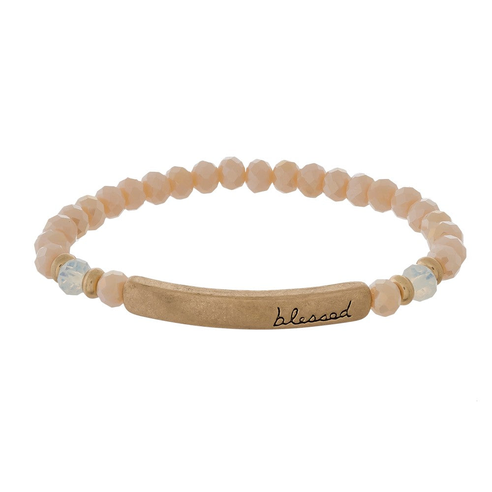 Cream Beaded “Blessed” Bracelet