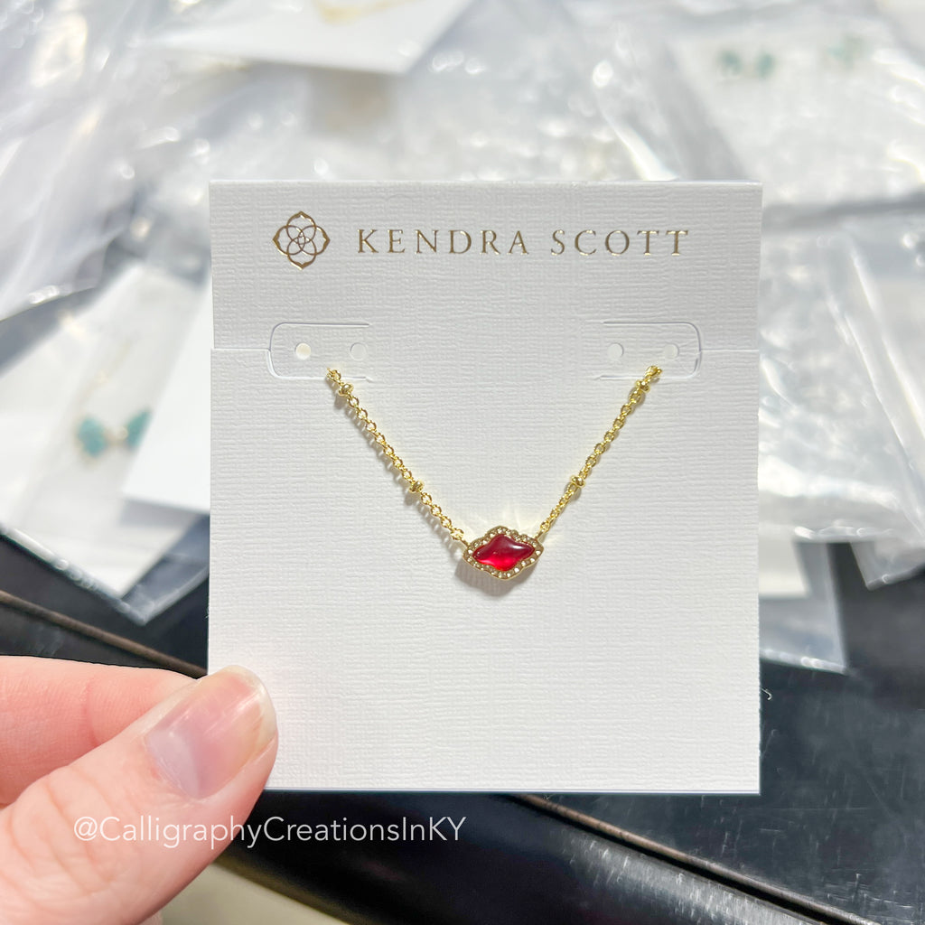 Kendra Scott Mini Abbie Satellite Short Pendant Necklace  - Gold Cranberry Illusion