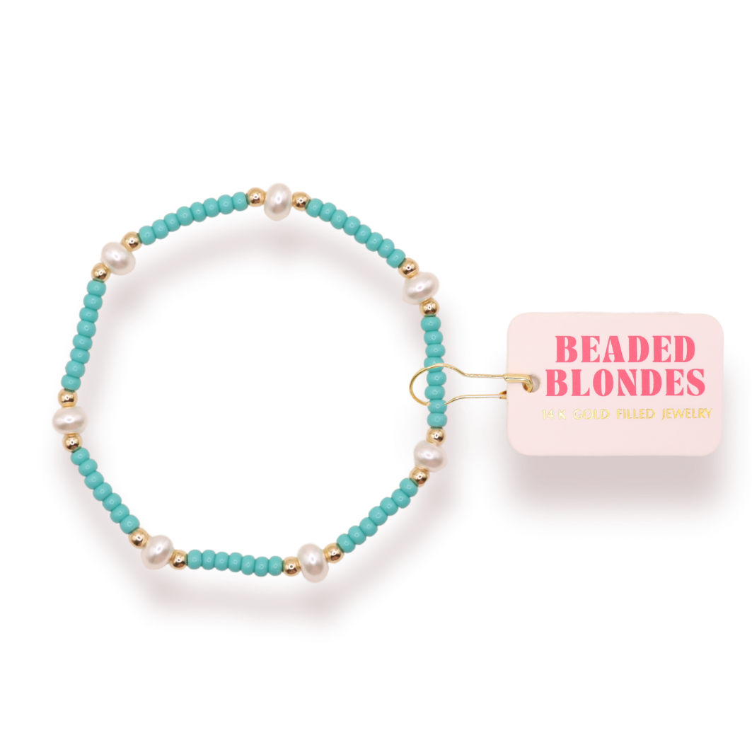 Turquoise Pearl Bracelet: Standard 6.75 inch | Beaded Blondes