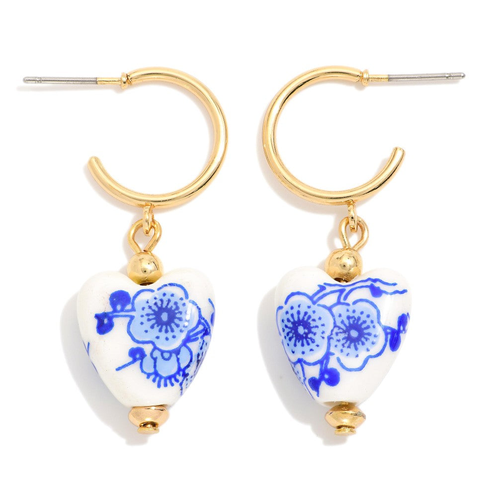 Blue Chinoiserie Heart Earrings