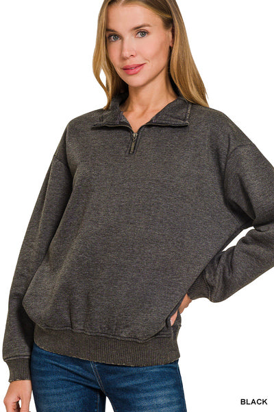 Black | Washed Quarter Zip Pullover