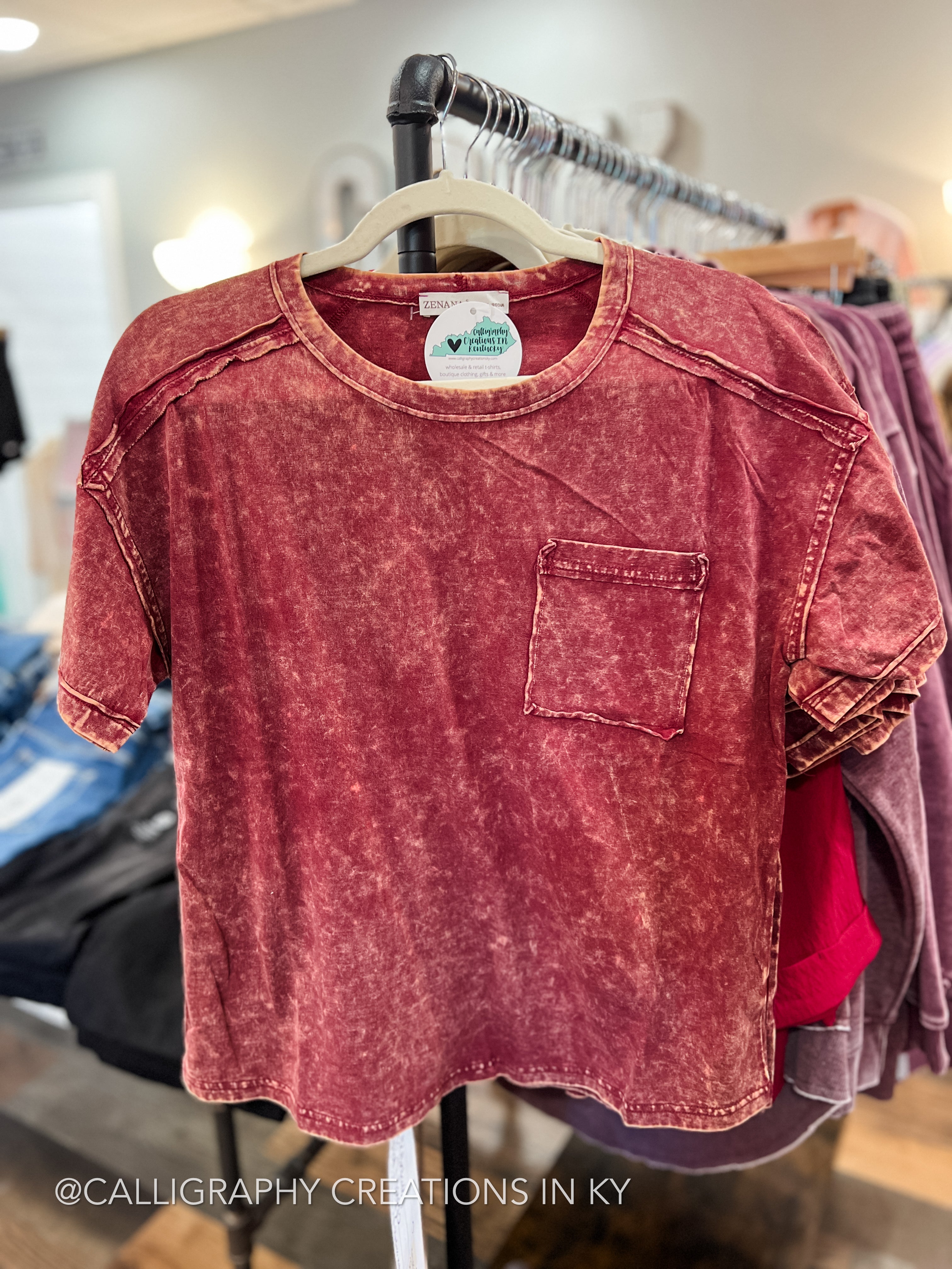 ONE SMALL LEFT - Burgundy | Acid Washed Pocket Tee *FINAL SALE*