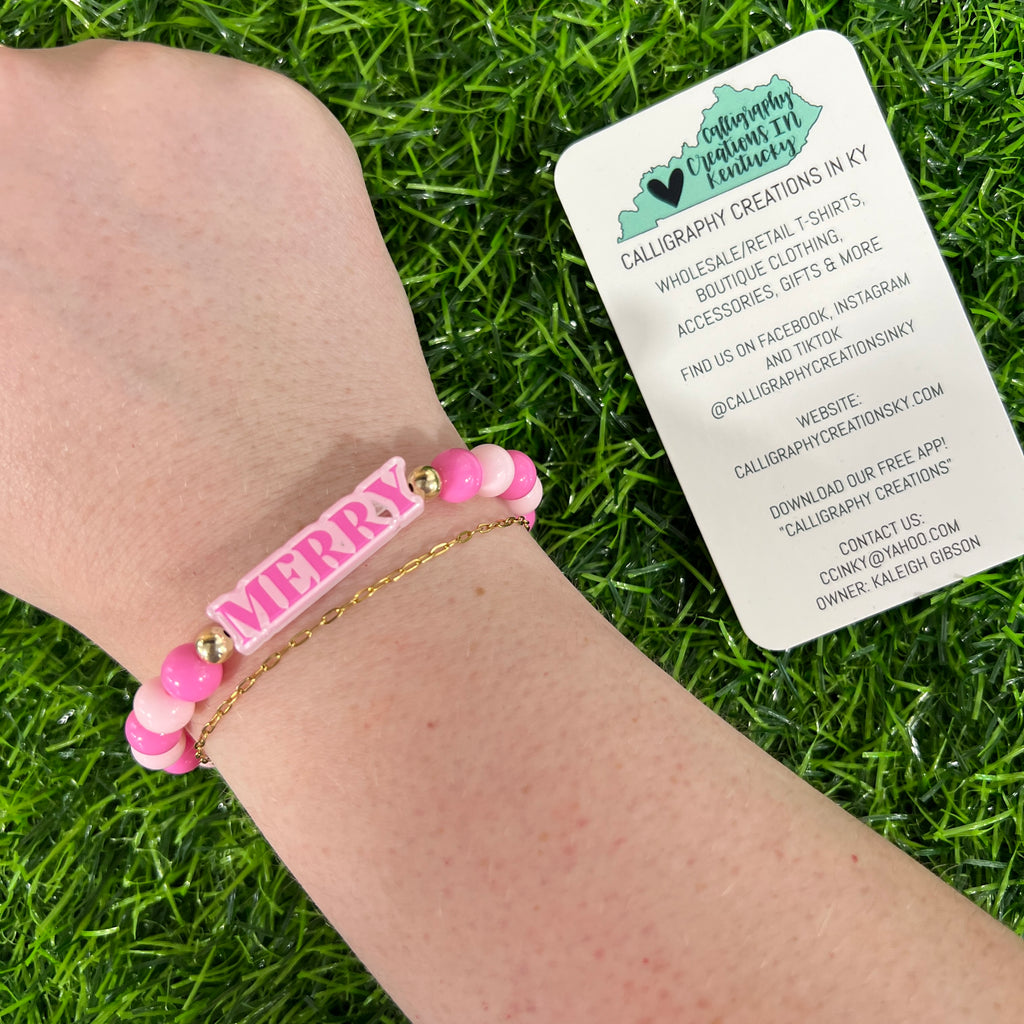 Light/Hot Pink Merry Bubble Beaded Blondes Bracelet
