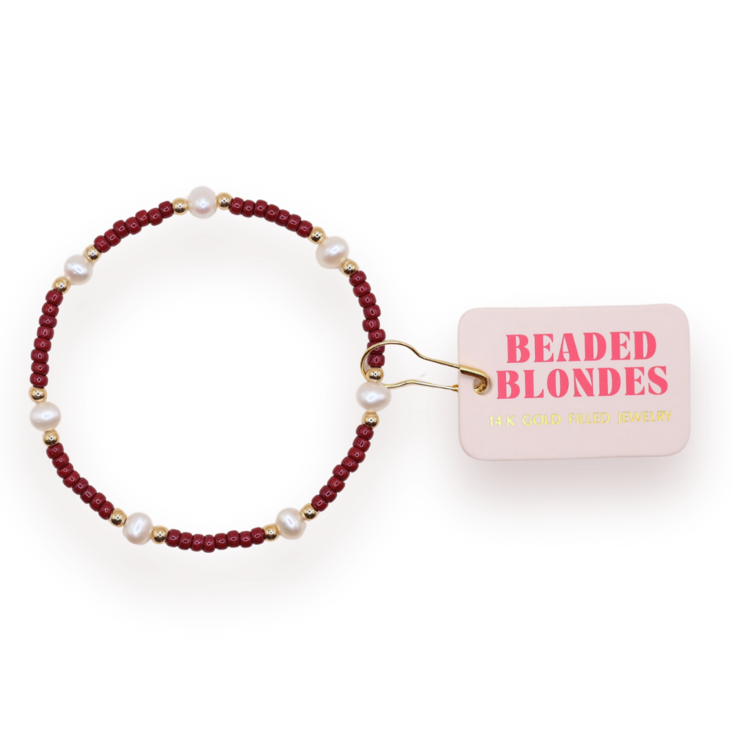 Maroon Pearl Bracelet: Standard 6.75 inch | Beaded Blondes