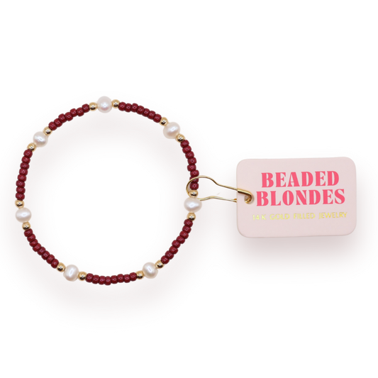 Maroon Pearl Bracelet: Standard 6.75 inch | Beaded Blondes
