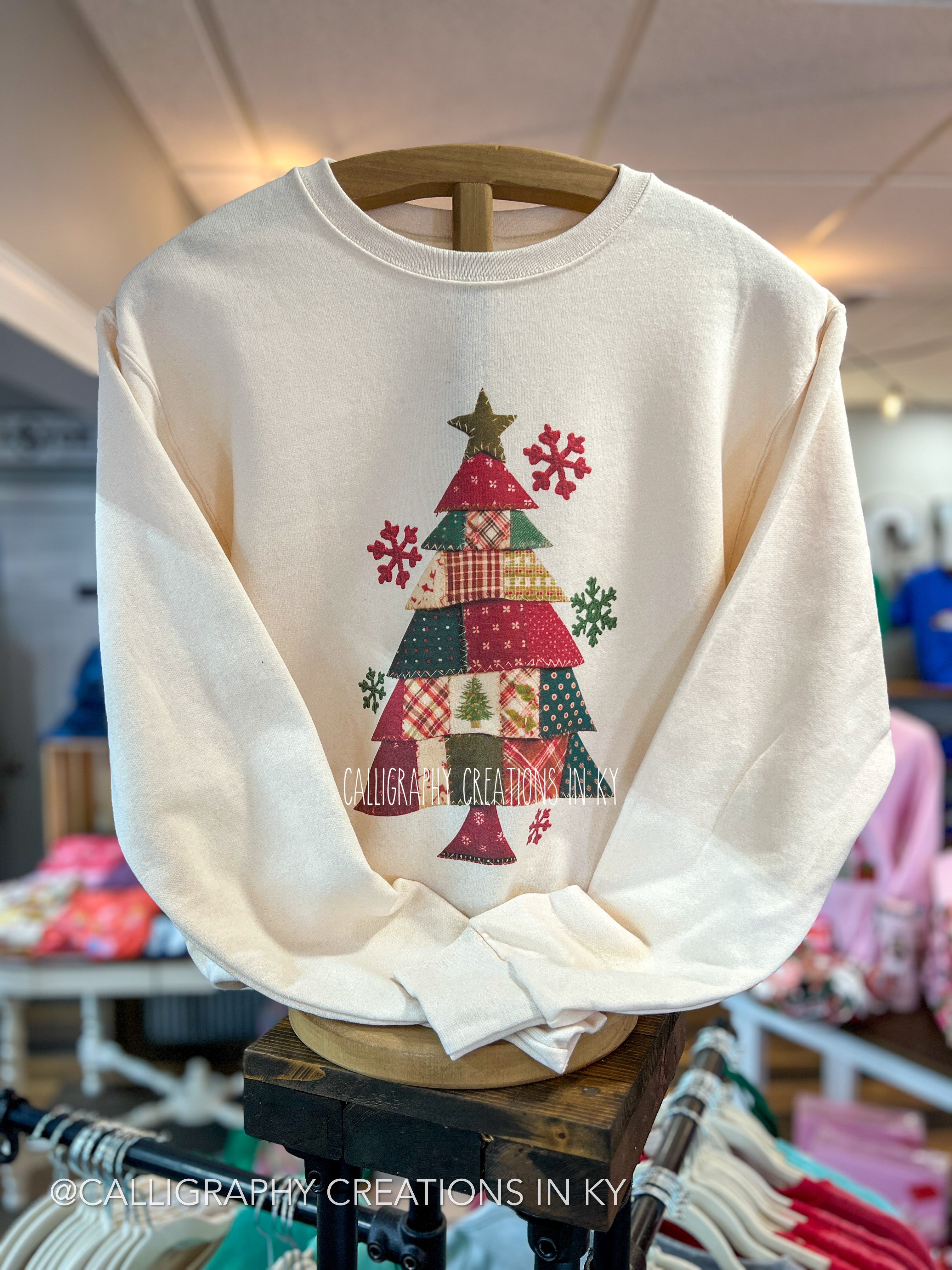 Faux Patchwork Christmas Tree Sweatshirt