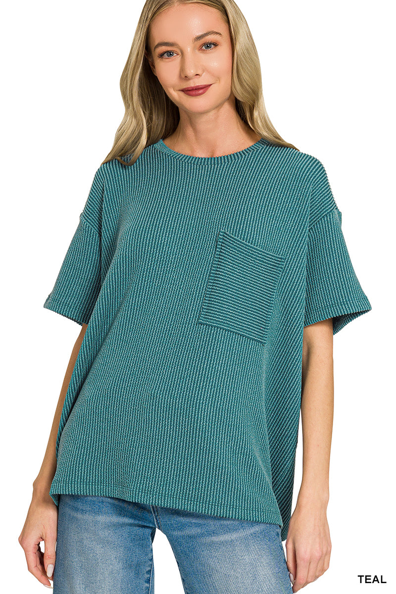 Teal | Ribbed Pocket Top