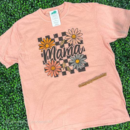 Peach Floral Check Mama Tee