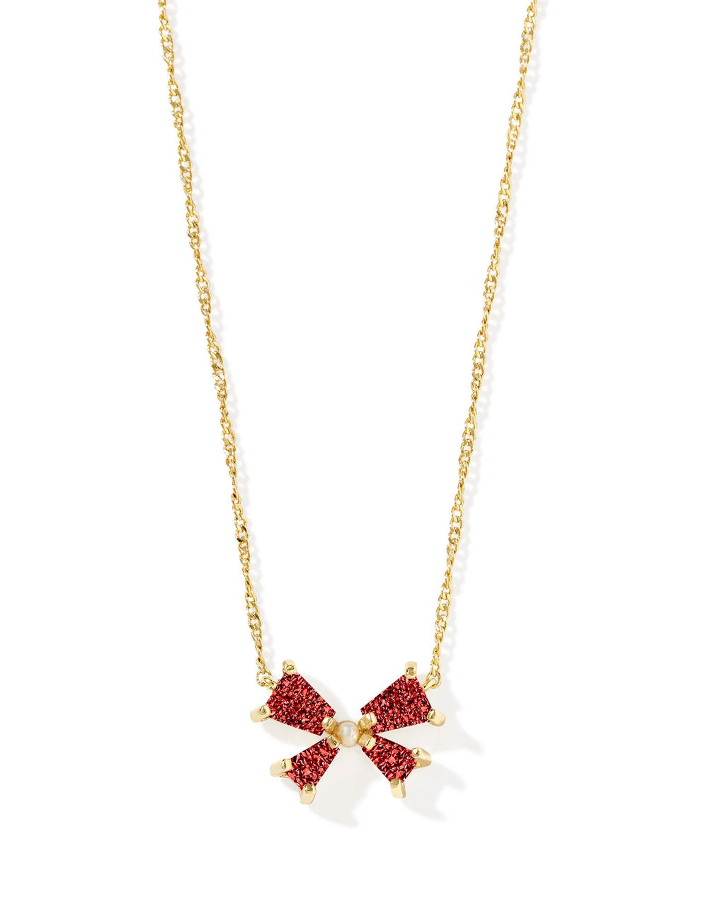 Kendra Scott Blair Bow Small Short Pendant Necklace - Gold Bright Red Drusy