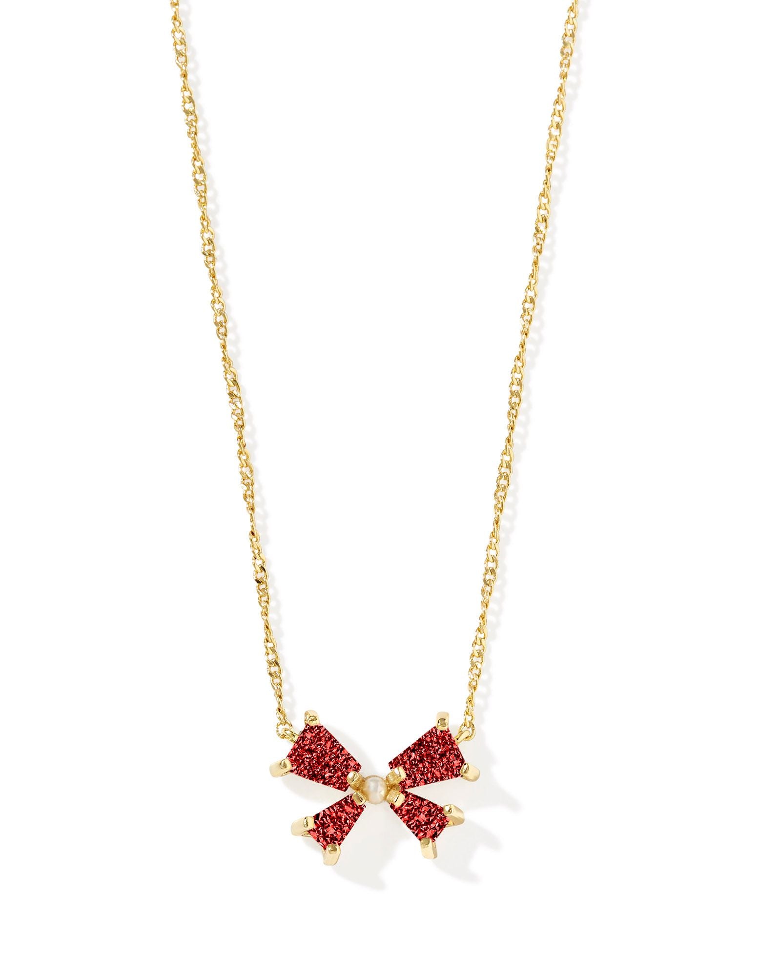 Kendra Scott Blair Bow Small Short Pendant Necklace - Gold Bright Red Drusy