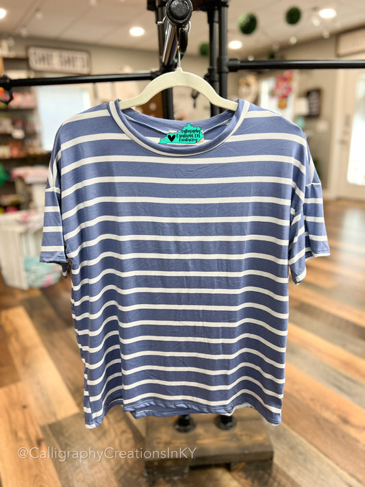 Denim/White • Stacia Stripe Top