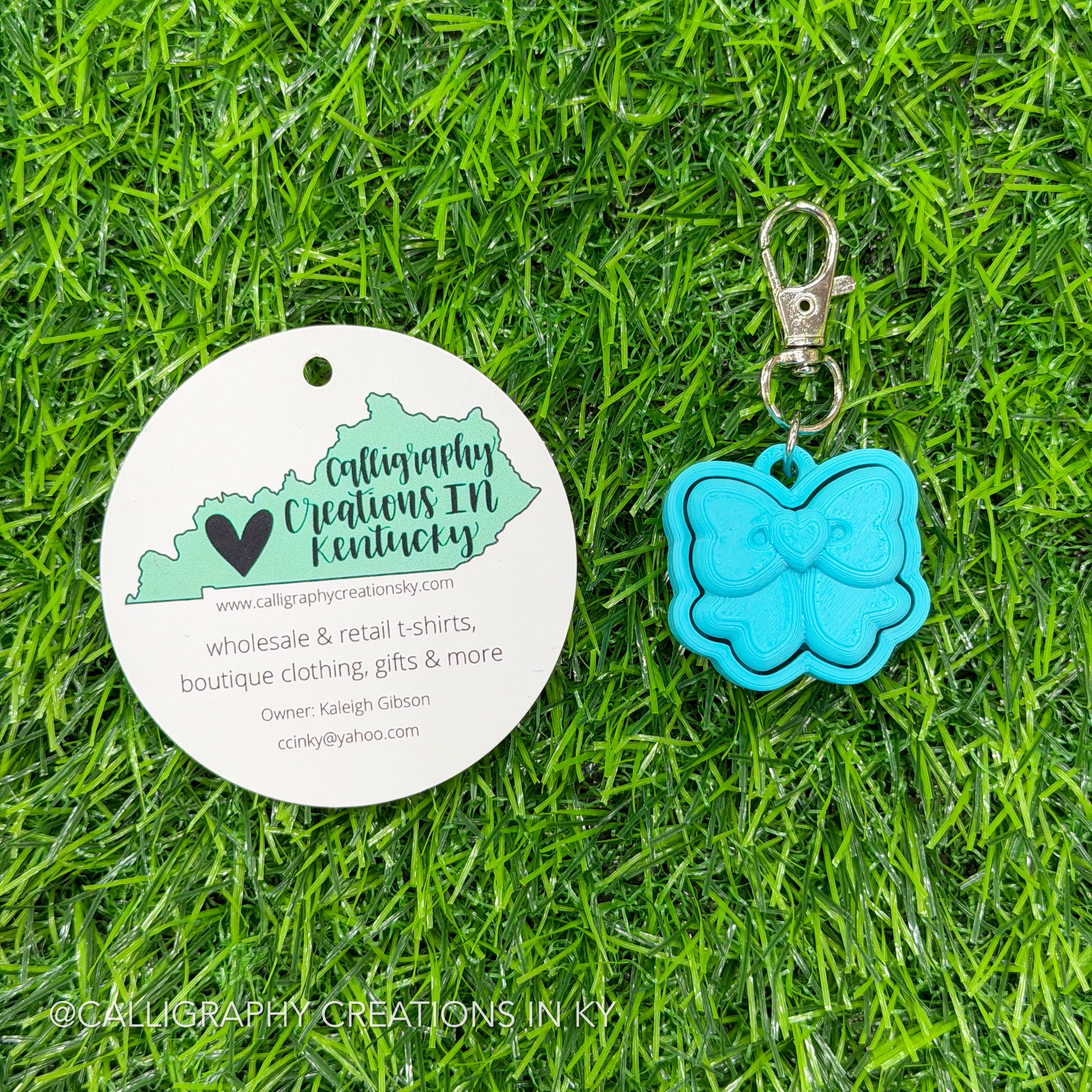 Turquoise/Turquoise Bow Fidget Clicker Keychain