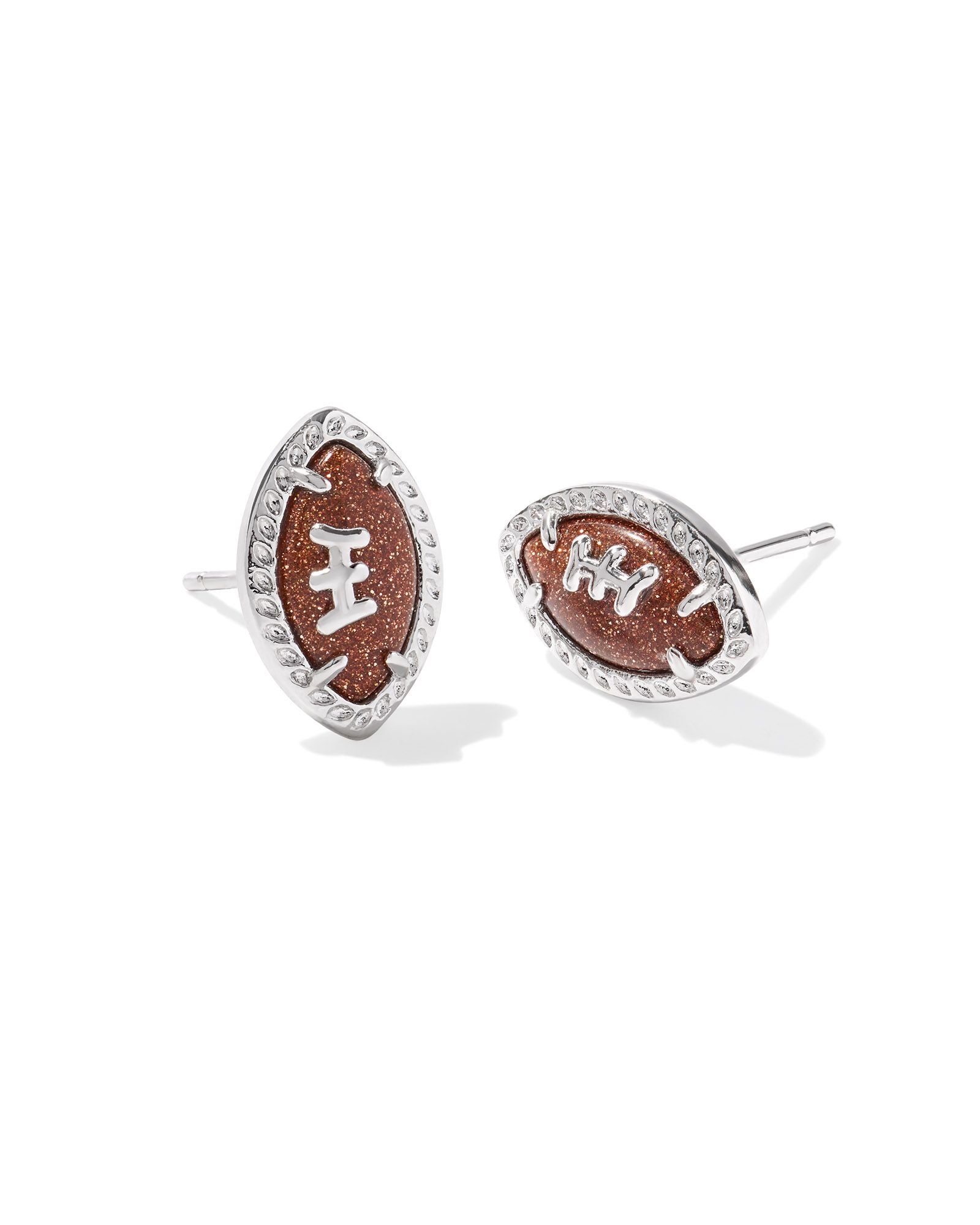 Kendra Scott Football Stud Earrings - Silver Orange Goldstone