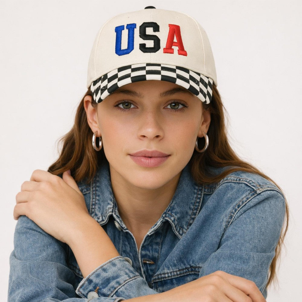 Black Checkered USA Embroidered Hat