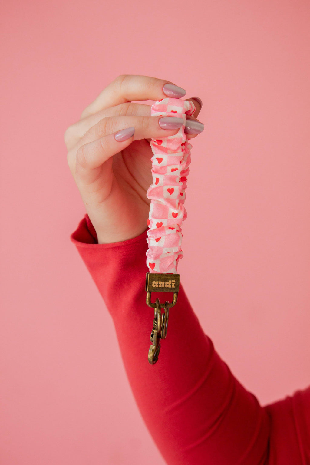 Heart Checked Scrunchie Keychain