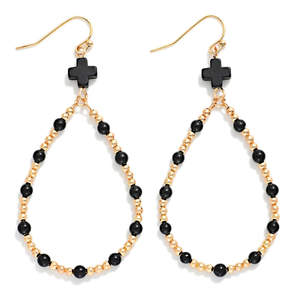 Black | Cross Teardrop Earrings