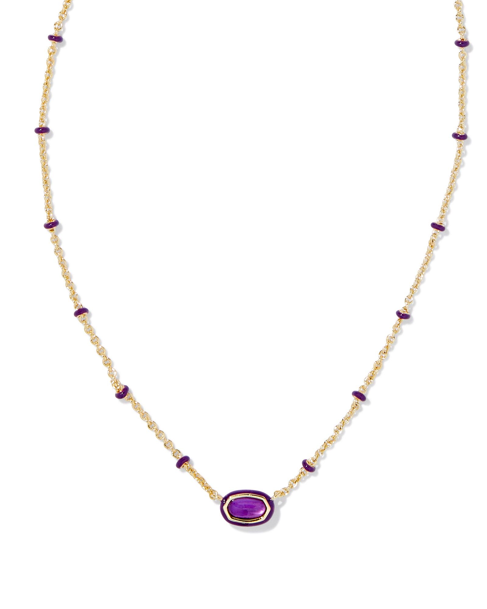 Kendra Scott Mini Elisa Enamel Frame Short Pendant Necklace - Gold Purple Mother Of Pearl