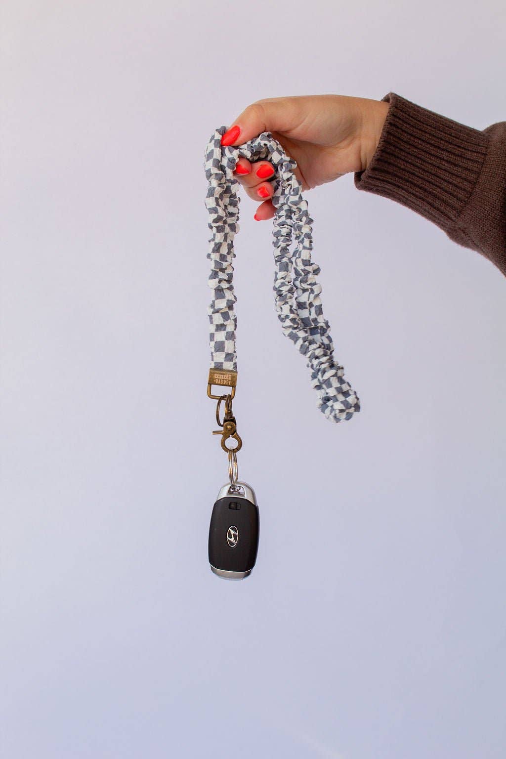 Andi x Rad Rev Grey Checkered Scrunchie Lanyard