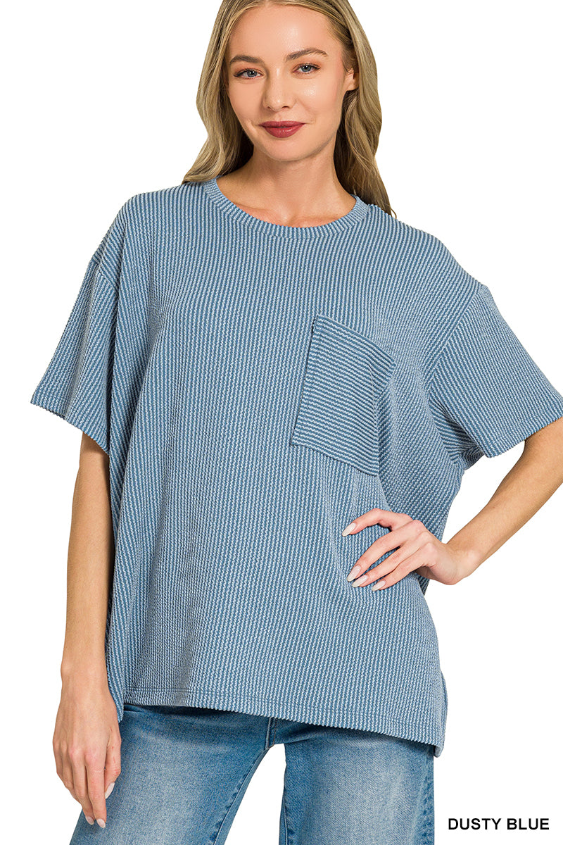 Dusty Blue | Ribbed Pocket Top