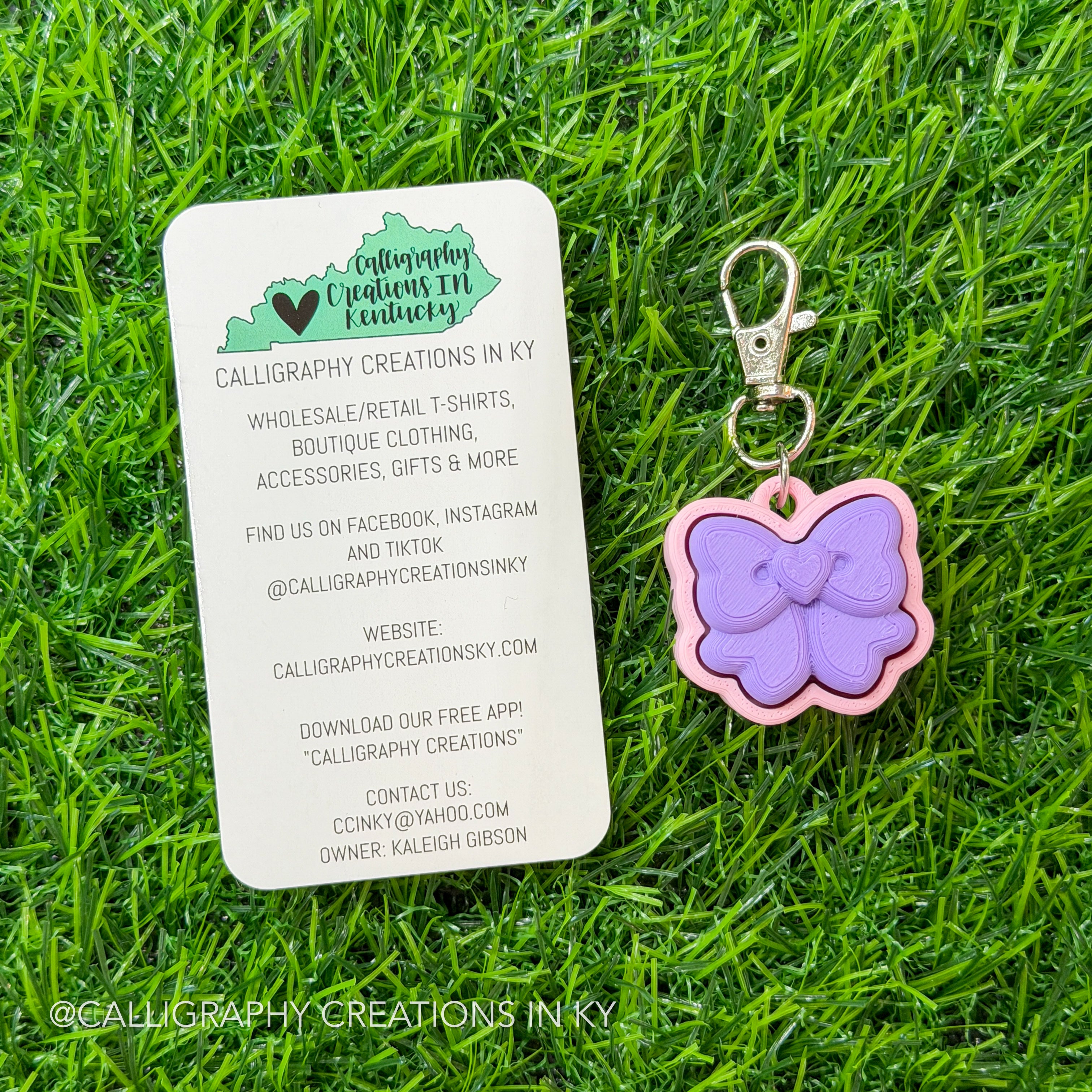 Lilac/Light Pink Bow Fidget Clicker Keychain