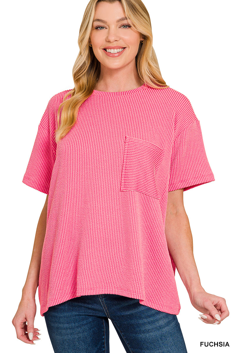 Fuchsia | Ribbed Pocket Top