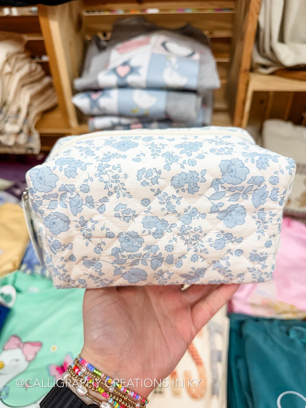 Vintage Inspired Blue Floral Quilted Pouch