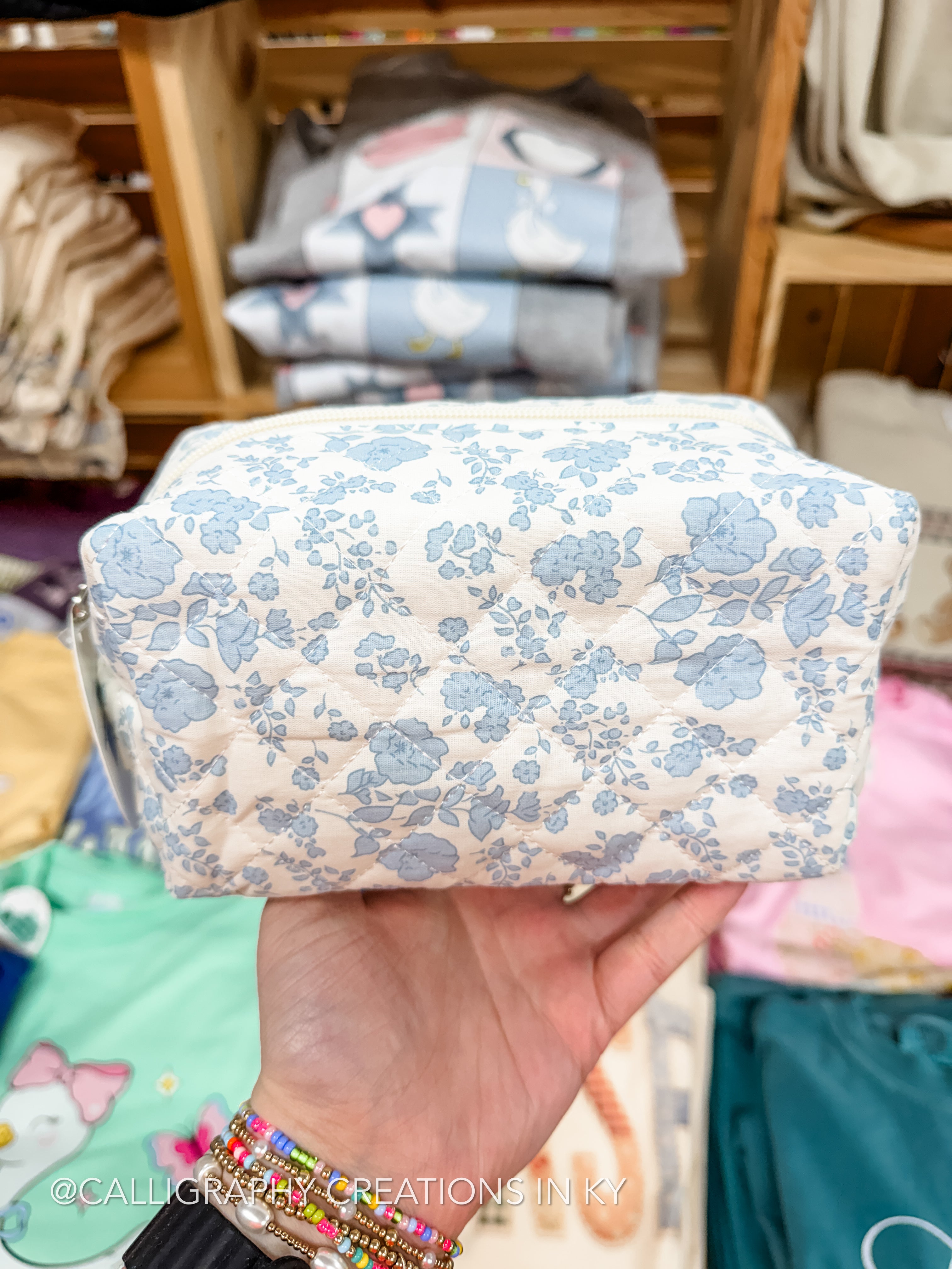 Vintage Inspired Blue Floral Quilted Pouch