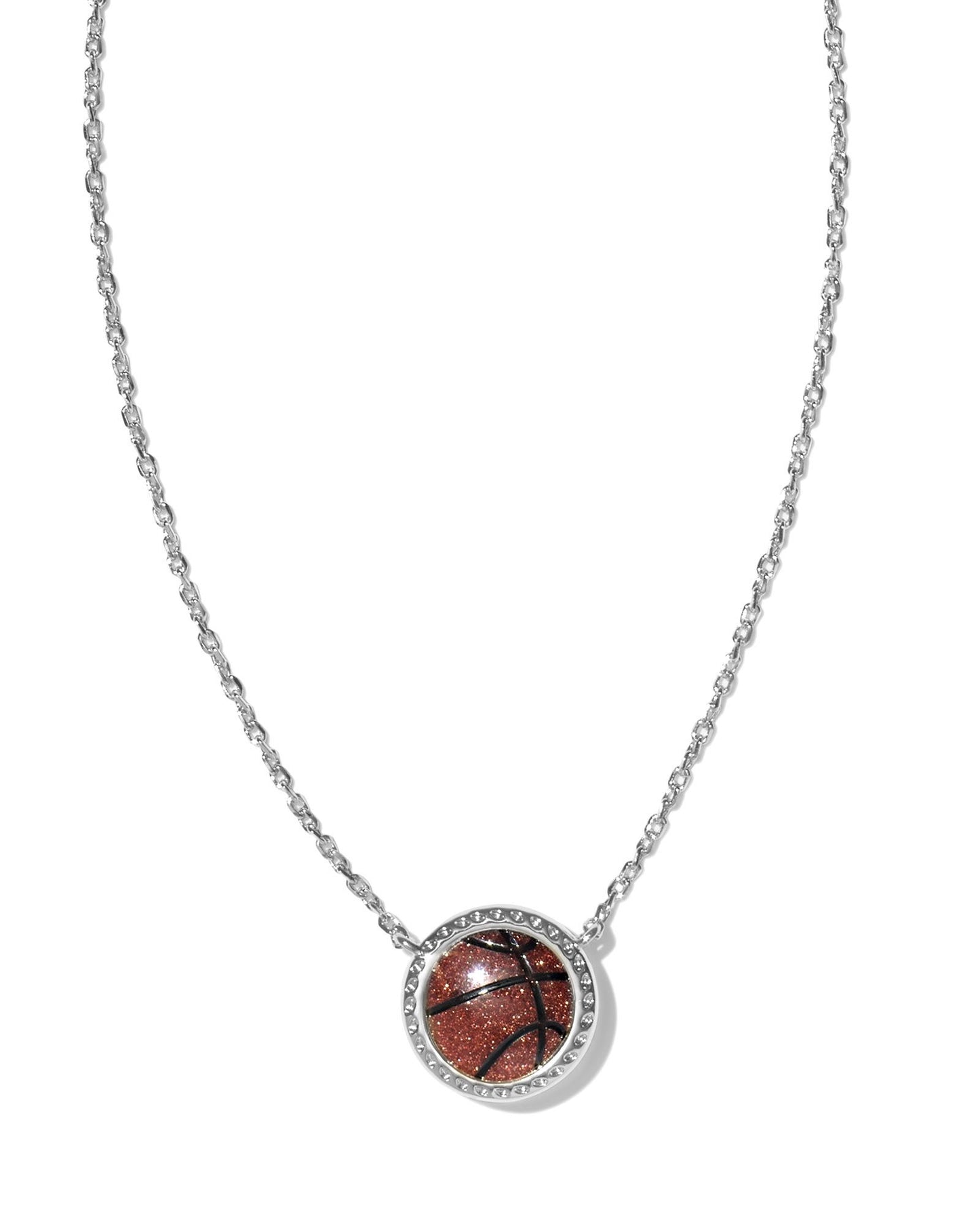 Kendra Scott Basketball Short Pendant Necklace - Rhodium Orange Goldstone