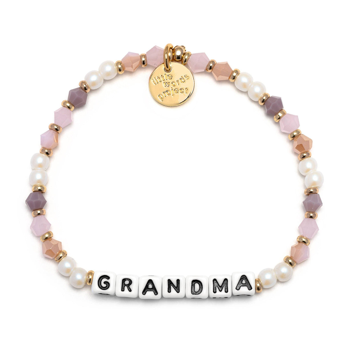 Bracelet with 'GRANDMA' beads on a white background